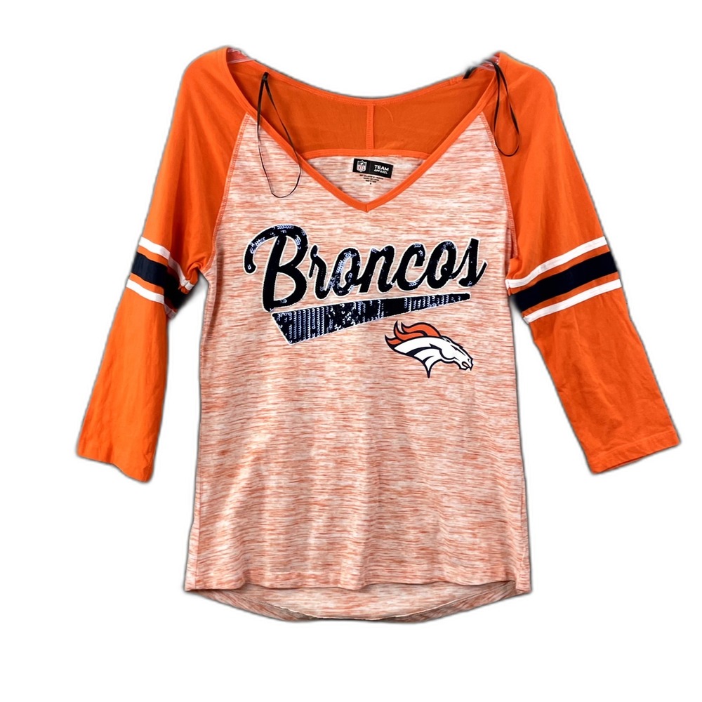Denver Broncos NFL T Shirt Womens M Orange Team Apparel Space Dye Cotton Stretch